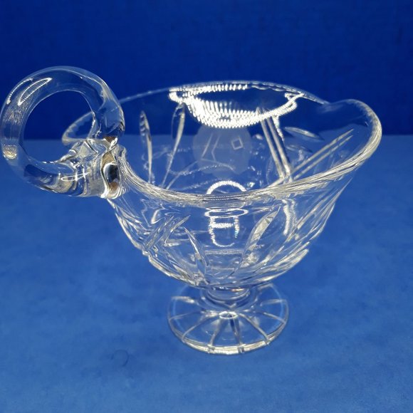1960s Lead Crystal Gravy Boat Violetta Cut Etched Footed Vintage Heart Leaf Flor - Picture 4 of 13